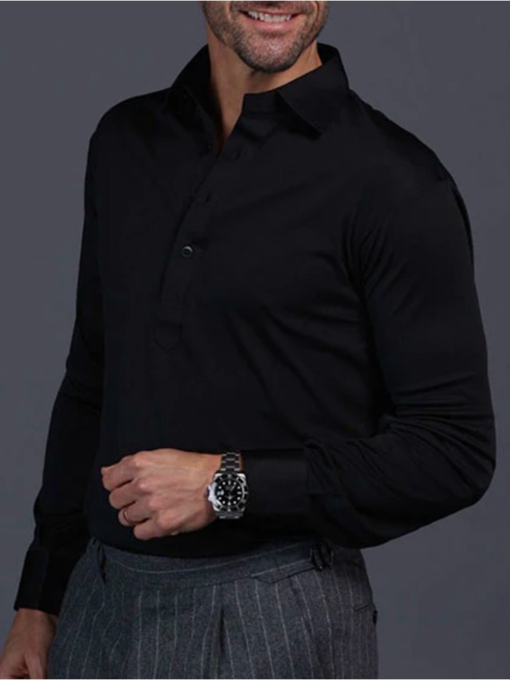 NWOT Collars & Co. Black Semi-Spread Collar Long Sleeve Polo Large